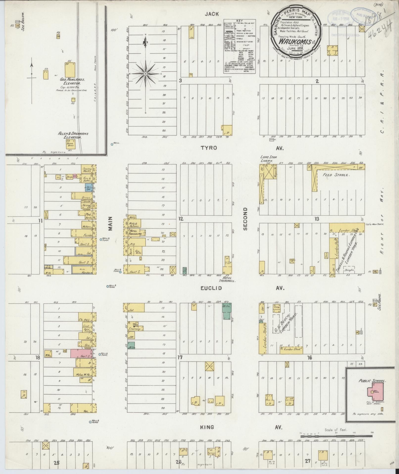 Sanborn Fire Insurance Map from Waukomis, Garfield County, Oklahoma (1898), Sheet #0001 - Historic Sanborn Fire Insurance Map Print, vintage old map wall art, antique decor, genealogy gift, Oklahoma Oklahoma map