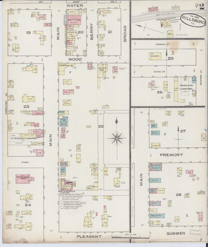 Sanborn Fire Insurance Map from Hillsboro, Montgomery County, Illinois (1886), Sheet #0002 - Complete Map Set gallery image, historic Sanborn map, vintage wall art, Illinois Illinois