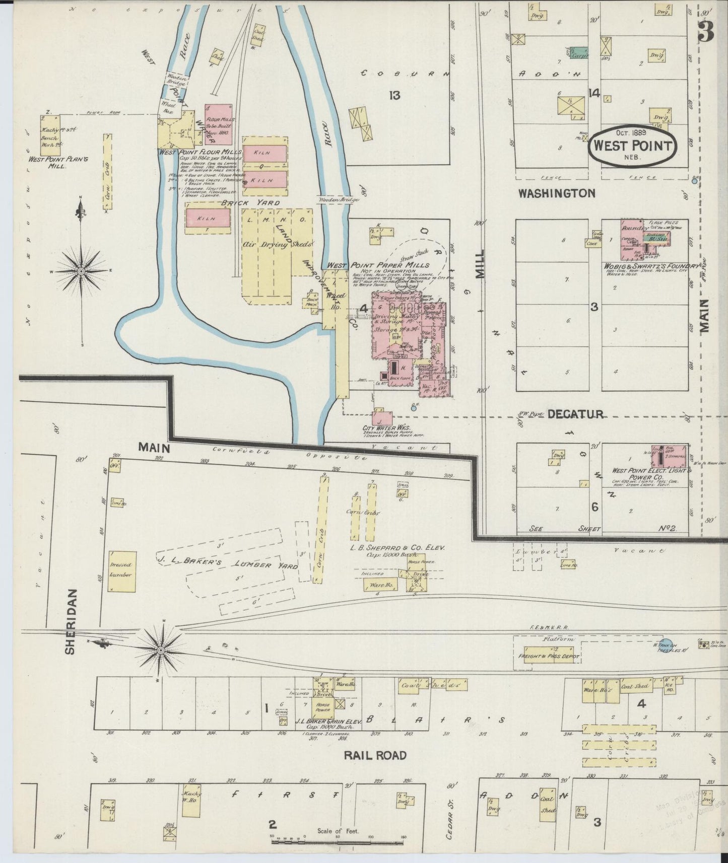 Sanborn Fire Insurance Map from West Point, Cuming County, Nebraska (1889), Sheet #0003 - Historic Sanborn Fire Insurance Map Print, vintage old map wall art, antique decor, genealogy gift, Nebraska Nebraska map