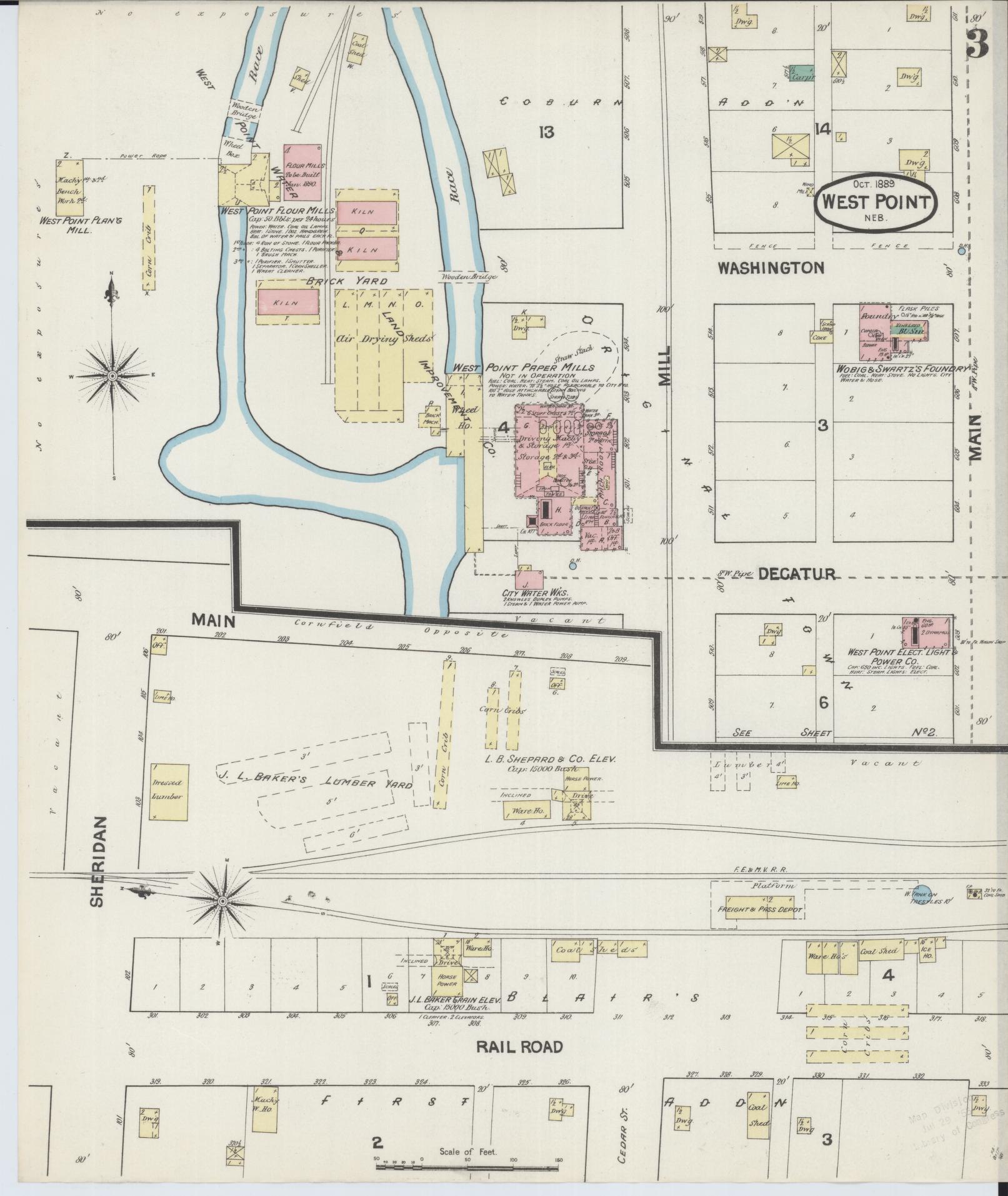 Sanborn Fire Insurance Map from West Point, Cuming County, Nebraska (1889), Sheet #0003 - Historic Sanborn Fire Insurance Map Print, vintage old map wall art, antique decor, genealogy gift, Nebraska Nebraska map