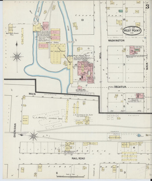 Sanborn Fire Insurance Map from West Point, Cuming County, Nebraska (1889), Sheet #0003 - Historic Sanborn Fire Insurance Map Print, vintage old map wall art, antique decor, genealogy gift, Nebraska Nebraska map