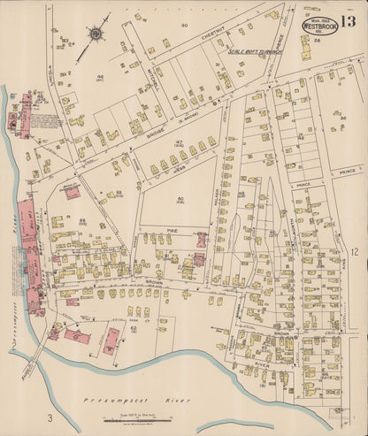 Sanborn Fire Insurance Map from Westbrook, Cumberland County, Maine (1922), Sheet #0013 - Complete Map Set gallery image, historic Sanborn map, vintage wall art, Maine Maine