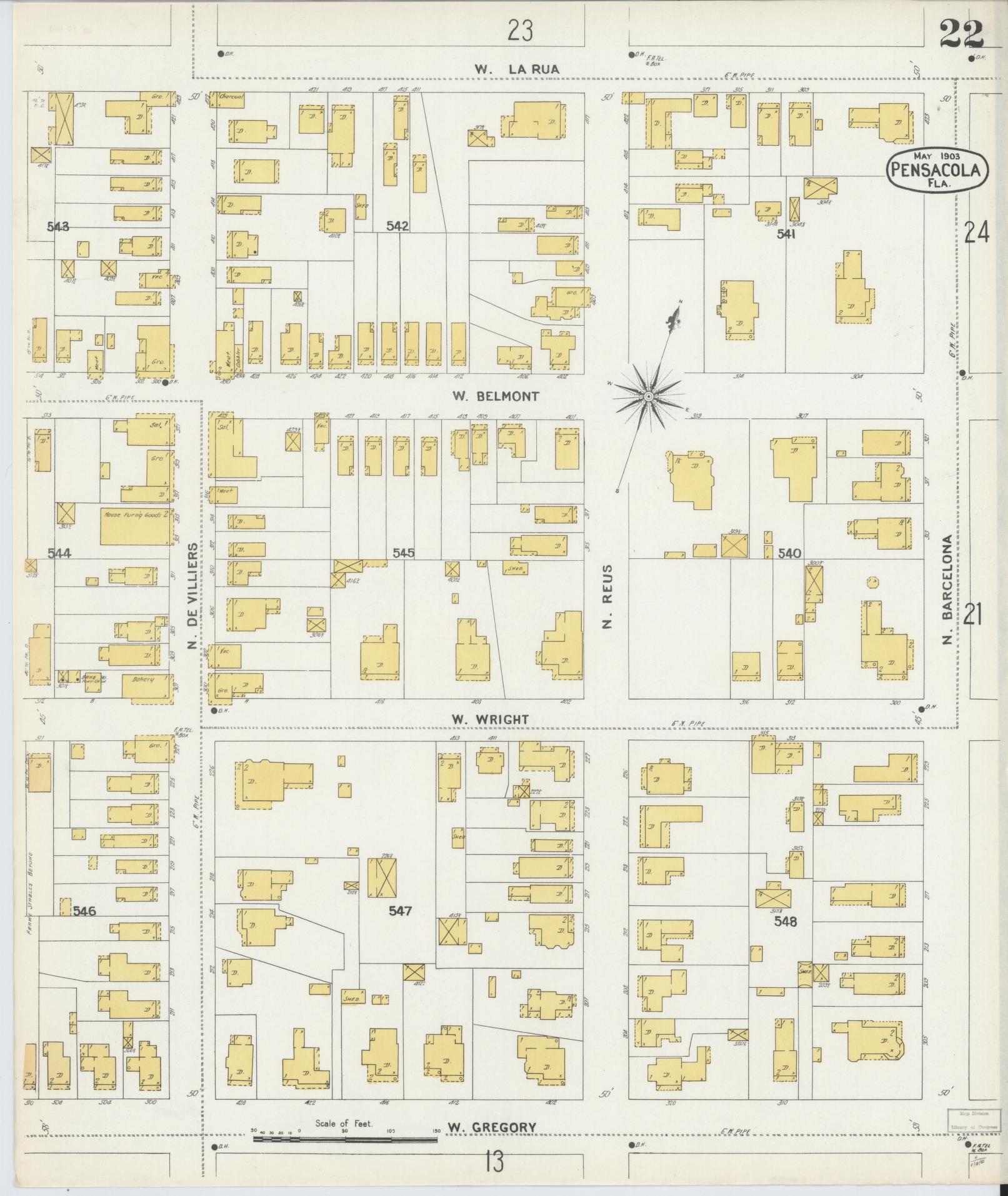Sanborn Fire Insurance Map from Pensacola, Escambia County, Florida (1903), Sheet #0022 - Complete Map Set gallery image, historic Sanborn map, vintage wall art, Florida Florida