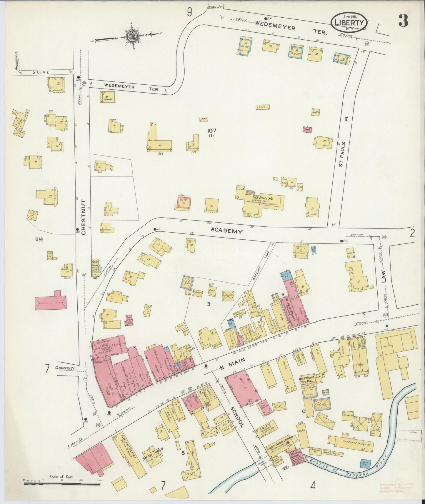 Sanborn Fire Insurance Map from Liberty, Sullivan County, New York (1916), Sheet #0003 - Complete Map Set gallery image, historic Sanborn map, vintage wall art, New York New York