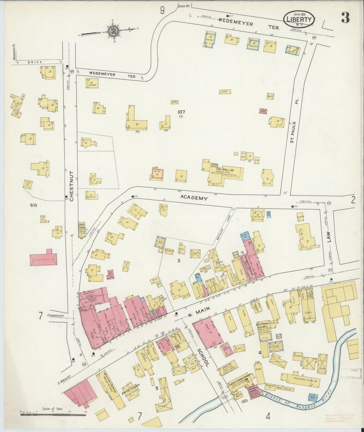 Sanborn Fire Insurance Map from Liberty, Sullivan County, New York (1916), Sheet #0003 - Complete Map Set gallery image, historic Sanborn map, vintage wall art, New York New York
