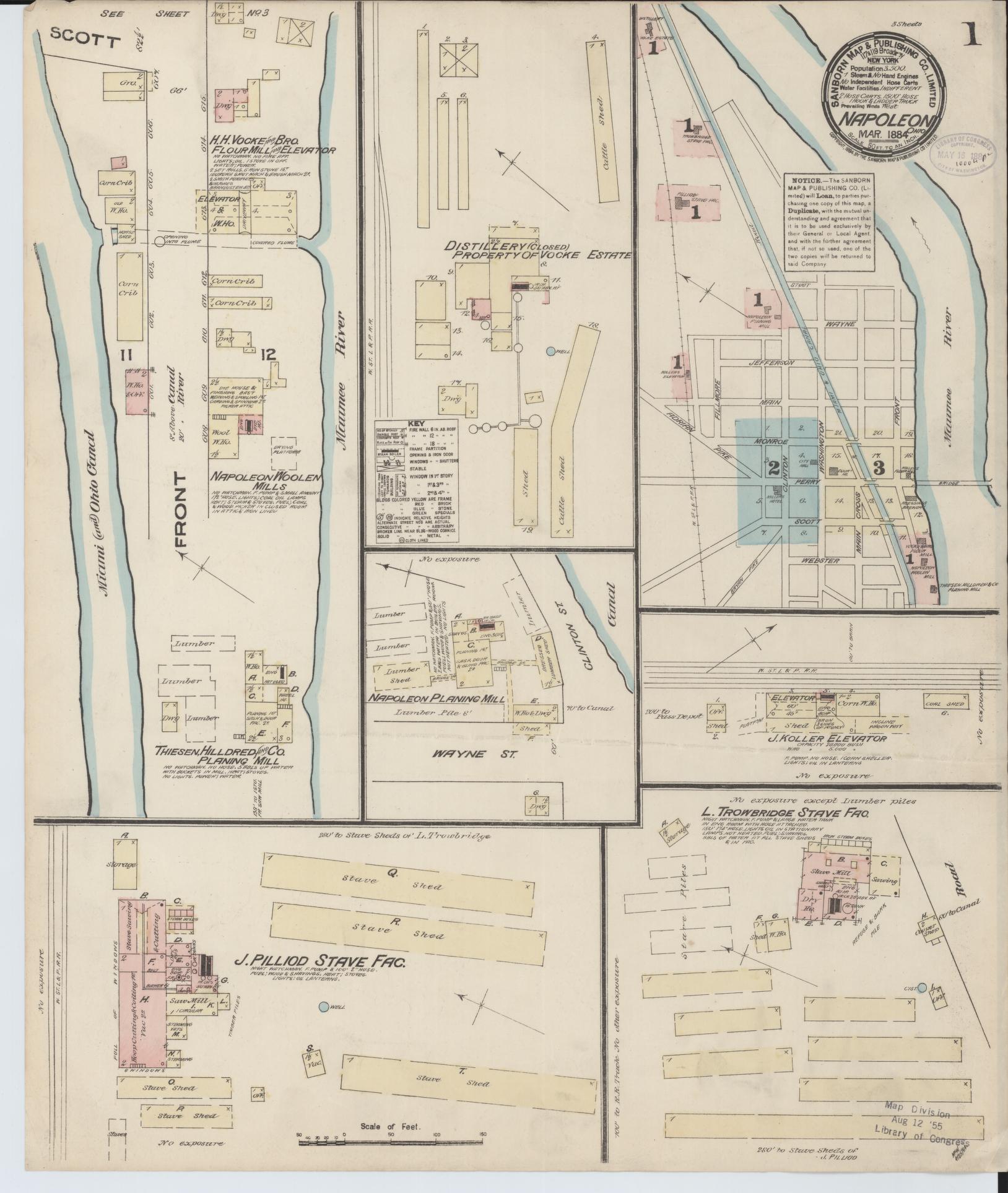 Sanborn Fire Insurance Map from Napoleon, Henry County, Ohio (1884), Sheet #0001 - Complete Map Set gallery image, historic Sanborn map, vintage wall art, Ohio Ohio