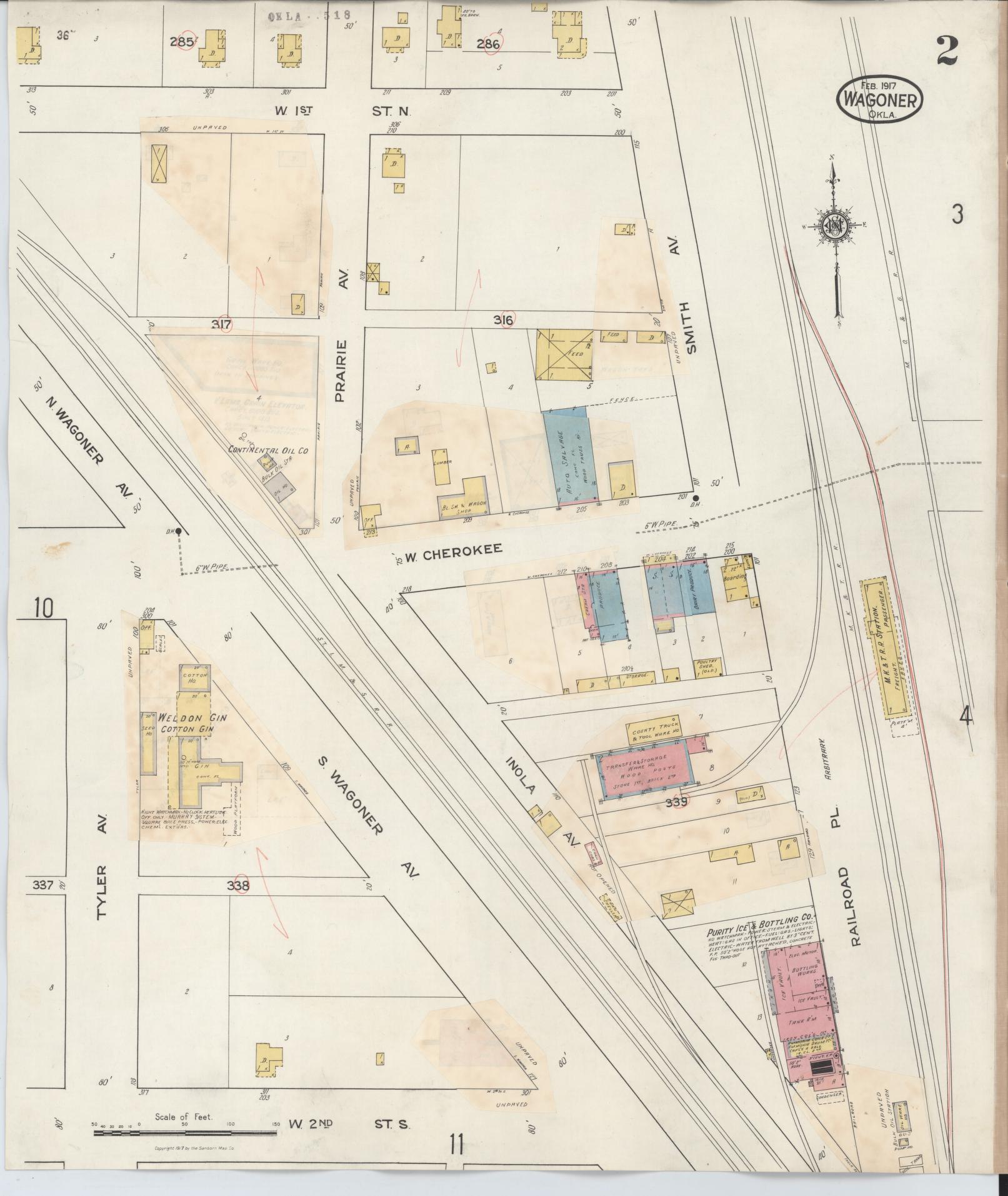 Sanborn Fire Insurance Map from Wagoner, Wagoner County, Oklahoma (1932), Sheet #0002 - Complete Map Set gallery image, historic Sanborn map, vintage wall art, Oklahoma Oklahoma