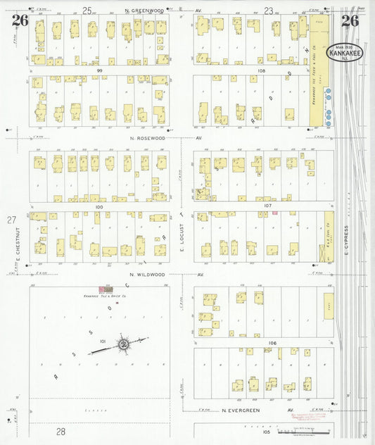 Sanborn Fire Insurance Map from Kankakee, Kankakee County, Illinois (1930), Sheet #0026 - Historic Sanborn Fire Insurance Map Print, vintage old map wall art, antique decor, genealogy gift, Illinois Illinois map