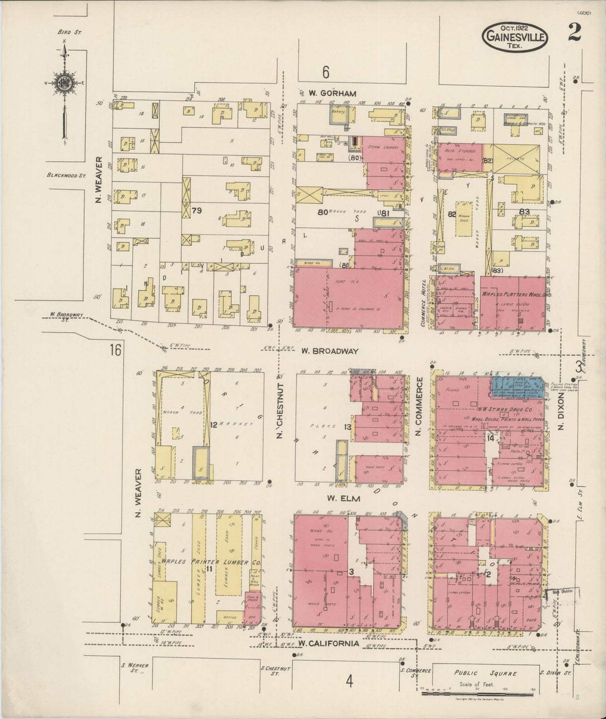 Sanborn Fire Insurance Map from Gainesville, Cooke County, Texas (1922), Sheet #0002 - Complete Map Set gallery image, historic Sanborn map, vintage wall art, Texas Texas