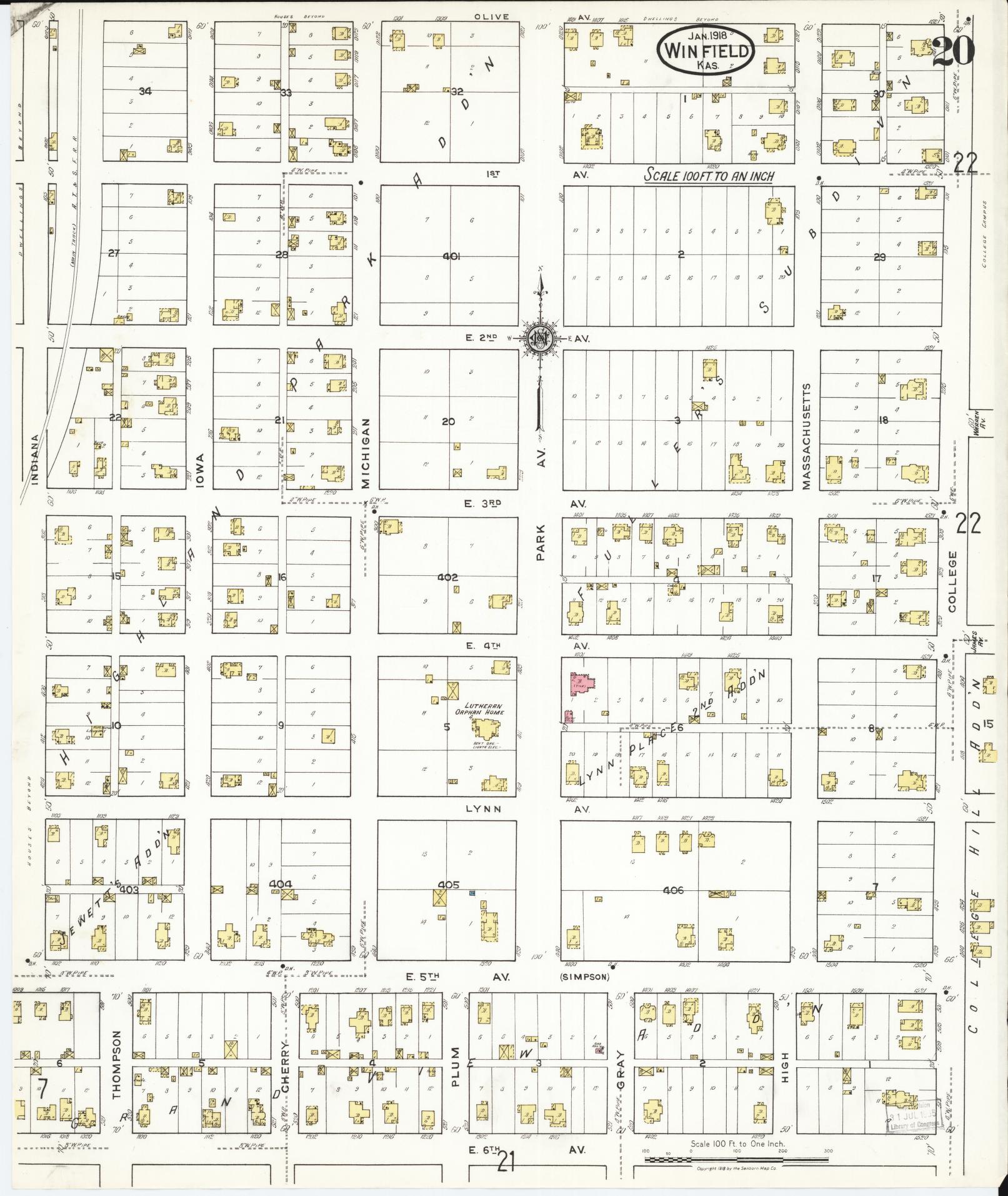 Sanborn Fire Insurance Map from Winfield, Cowley County, Kansas (1918), Sheet #0020 - Complete Map Set gallery image, historic Sanborn map, vintage wall art, Kansas Kansas