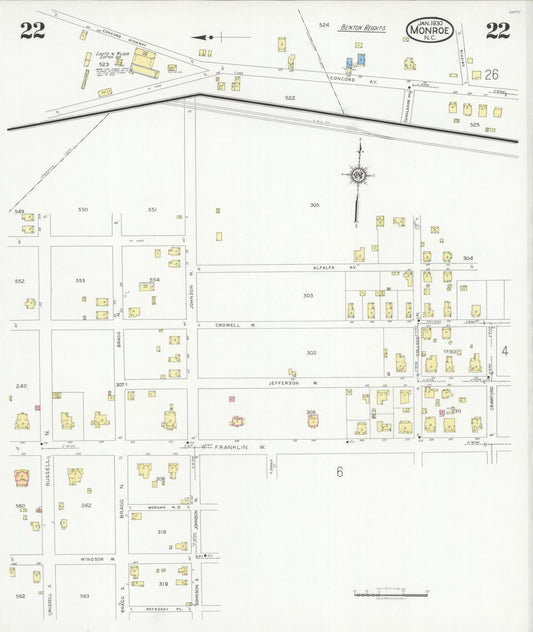 Sanborn Fire Insurance Map from Monroe, Union County, North Carolina (1930), Sheet #0022 - Historic Sanborn Fire Insurance Map Print, vintage old map wall art, antique decor, genealogy gift, North Carolina North Carolina map