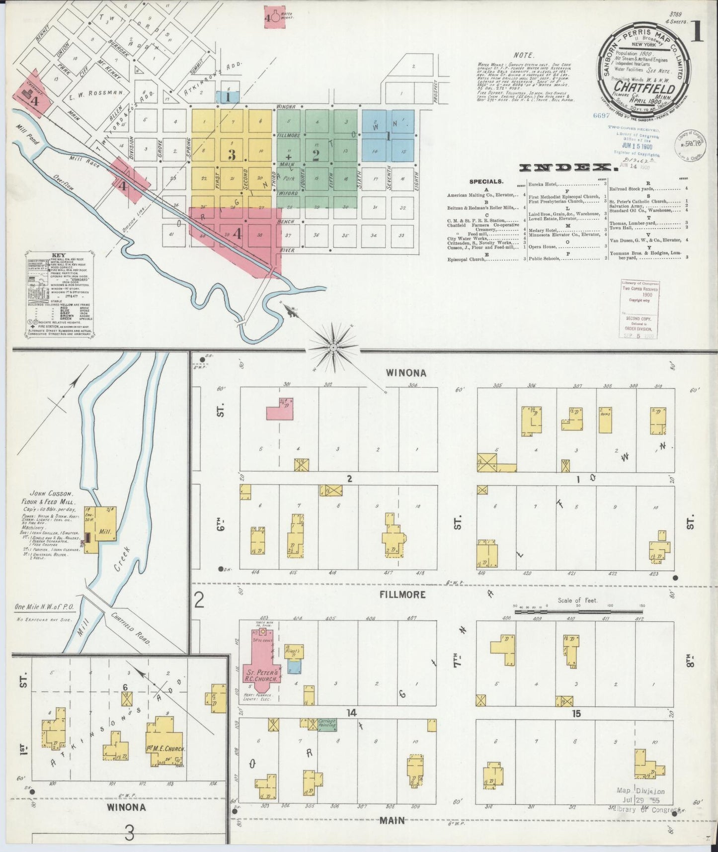 Sanborn Fire Insurance Map from Chatfield, Fillmore And Olmsted Counties, Minnesota (1900), Sheet #0001 - Historic Sanborn Fire Insurance Map Print, vintage old map wall art, antique decor, genealogy gift, Minnesota Minnesota map
