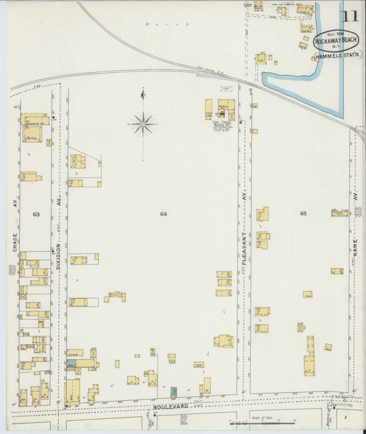 Sanborn Fire Insurance Map from Rockaway Beach, Queens County, New York (1894), Sheet #0011 - Historic Sanborn Fire Insurance Map Print, vintage old map wall art, antique decor, genealogy gift, New York New York map