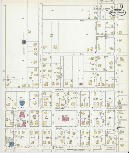 Sanborn Fire Insurance Map from Honey Grove, Fannin County, Texas (1921), Sheet #0009 - Complete Map Set gallery image, historic Sanborn map, vintage wall art, Texas Texas