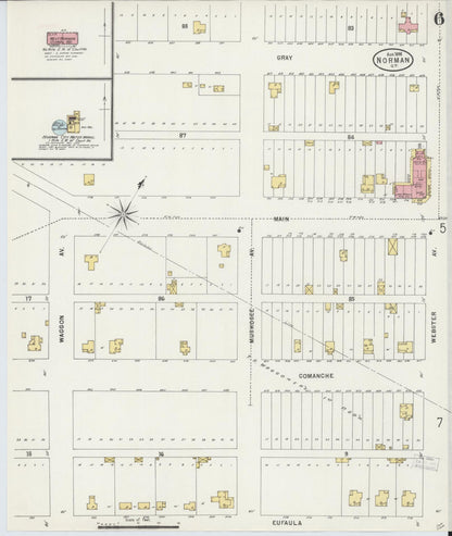 Sanborn Fire Insurance Map from Norman, Cleveland County, Oklahoma (1898), Sheet #0006 - Complete Map Set gallery image, historic Sanborn map, vintage wall art, Oklahoma Oklahoma