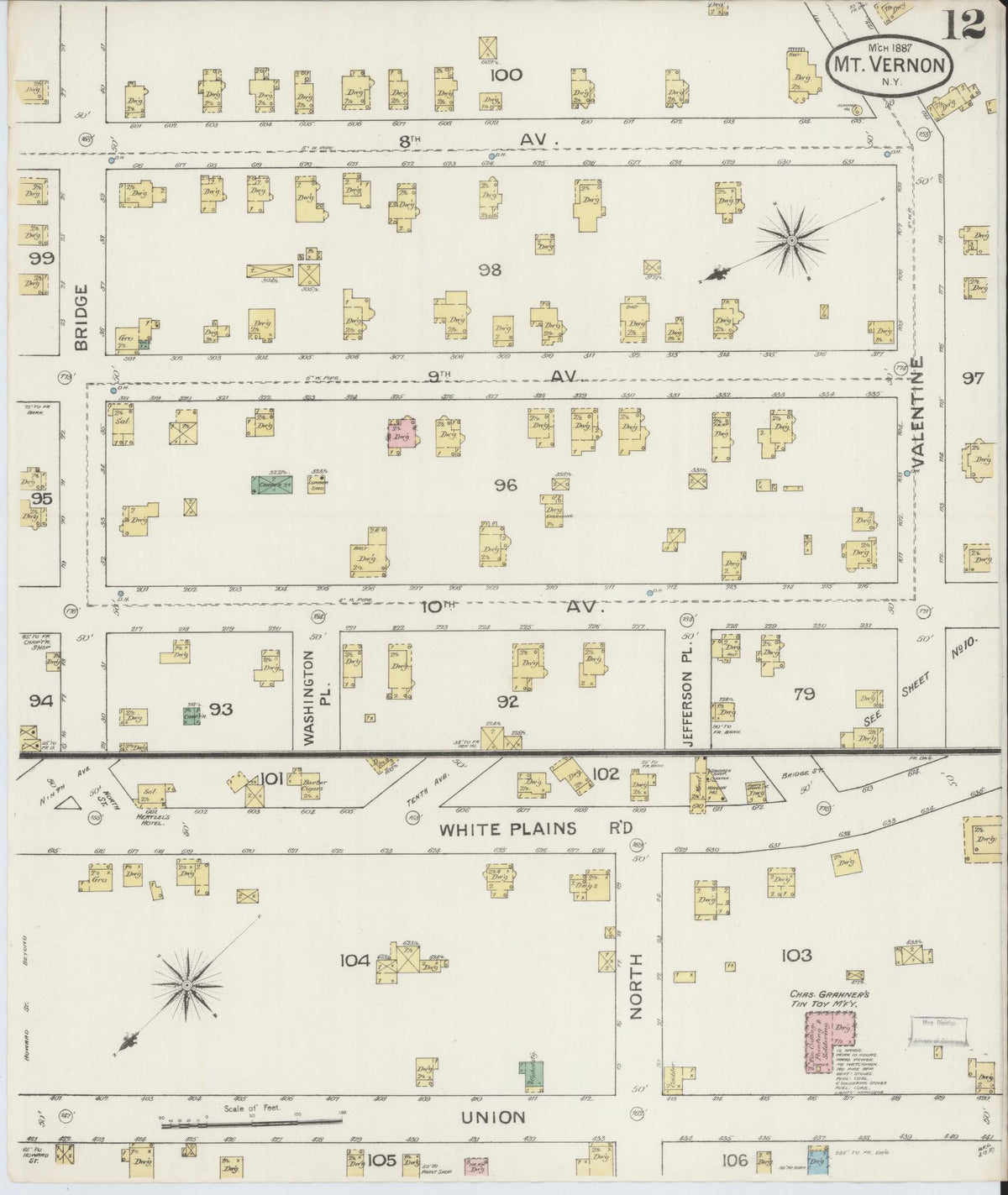 Sanborn Fire Insurance Map from Mount Vernon, Westchester County, New York (1887), Sheet #0012 - Complete Map Set gallery image, historic Sanborn map, vintage wall art, New York New York