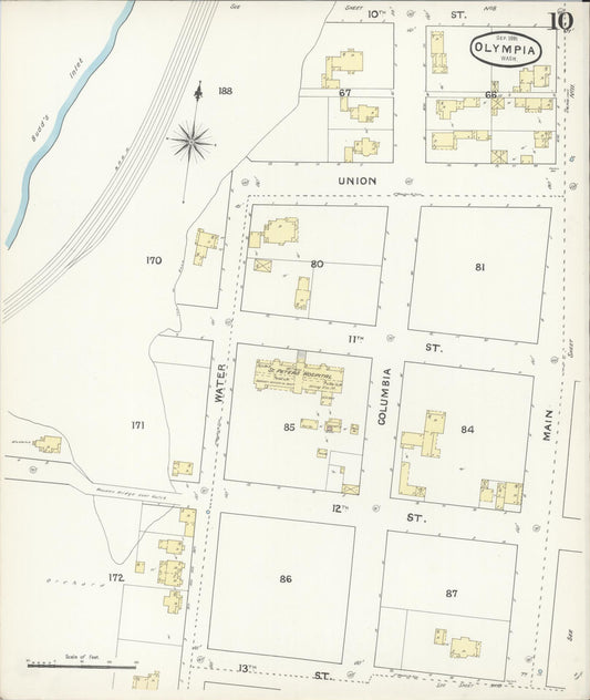 Sanborn Fire Insurance Map from Olympia, Thurston County, Washington (1891), Sheet #0010 - Historic Sanborn Fire Insurance Map Print, vintage old map wall art, antique decor, genealogy gift, Washington Washington map