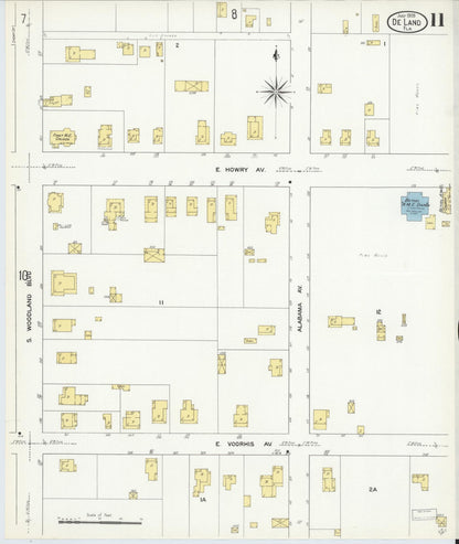 Sanborn Fire Insurance Map from De Land, Volusia County, Florida (1909), Sheet #0011 - Complete Map Set gallery image, historic Sanborn map, vintage wall art, Florida Florida