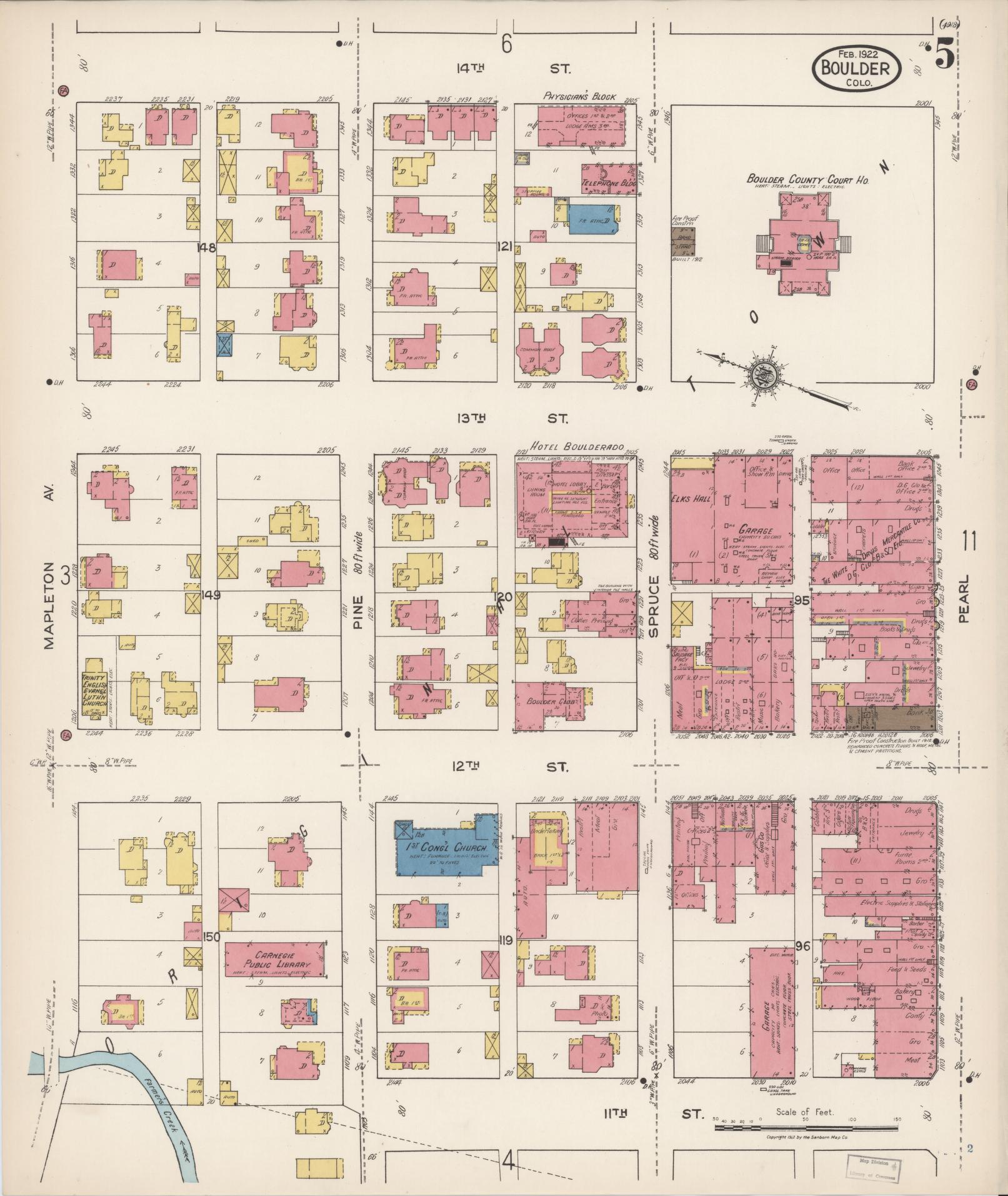 Sanborn Fire Insurance Map from Boulder, Boulder County, Colorado (1922), Sheet #0005 - Historic Sanborn Fire Insurance Map Print, vintage old map wall art, antique decor, genealogy gift, Colorado Colorado map