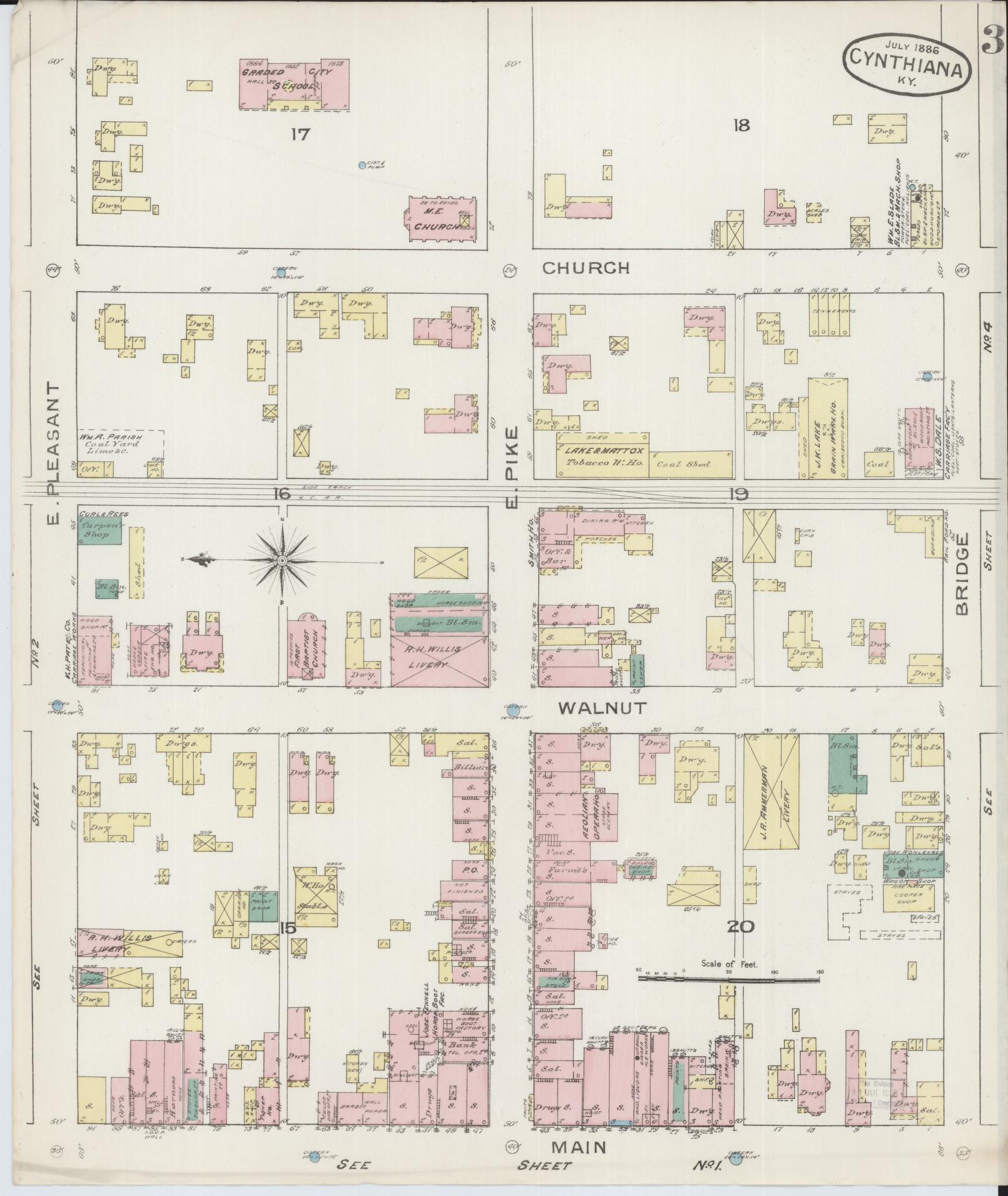 Sanborn Fire Insurance Map from Cynthiana, Harrison County, Kentucky (1886), Sheet #0003 - Historic Sanborn Fire Insurance Map Print, vintage old map wall art, antique decor, genealogy gift, Kentucky Kentucky map