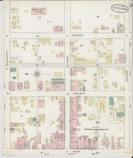 Sanborn Fire Insurance Map from Cynthiana, Harrison County, Kentucky (1886), Sheet #0003 - Historic Sanborn Fire Insurance Map Print, vintage old map wall art, antique decor, genealogy gift, Kentucky Kentucky map