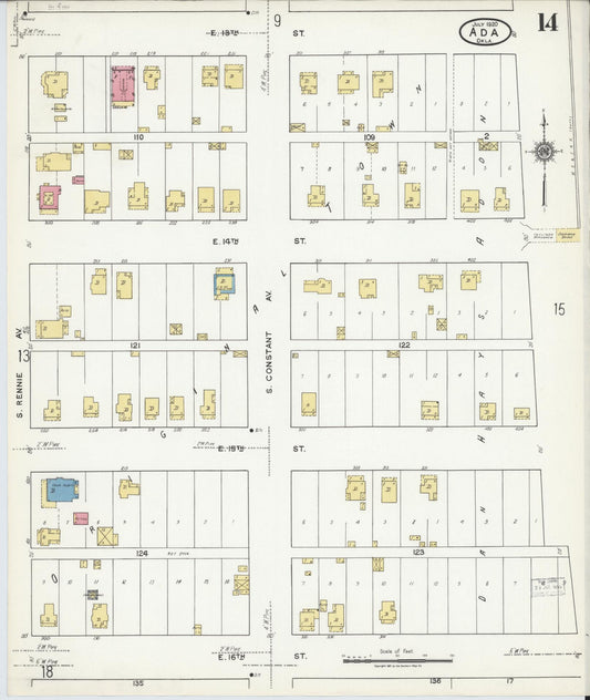 Sanborn Fire Insurance Map from Ada, Pontotoc County, Oklahoma (1920), Sheet #0014 - Historic Sanborn Fire Insurance Map Print, vintage old map wall art, antique decor, genealogy gift, Oklahoma Oklahoma map