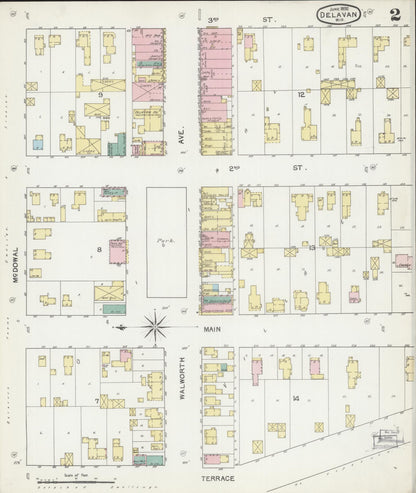 Sanborn Fire Insurance Map from Delavan, Walworth County, Wisconsin (1892), Sheet #0002 - Historic Sanborn Fire Insurance Map Print, vintage old map wall art, antique decor, genealogy gift, Wisconsin Wisconsin map