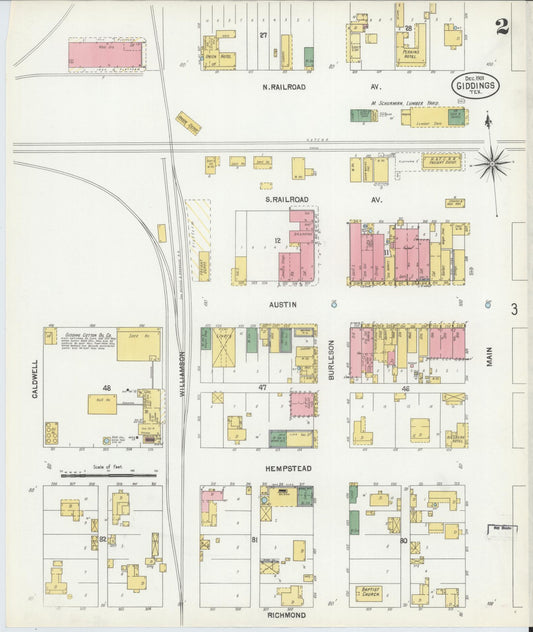 Sanborn Fire Insurance Map from Giddings, Lee County, Texas (1901), Sheet #0002 - Historic Sanborn Fire Insurance Map Print, vintage old map wall art, antique decor, genealogy gift, Texas Texas map