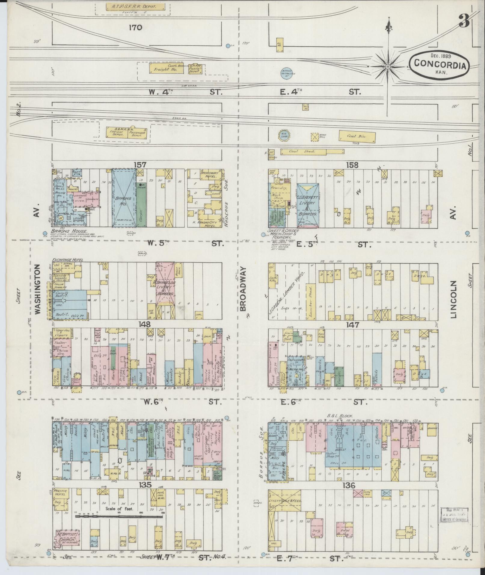 Sanborn Fire Insurance Map from Concordia, Cloud County, Kansas (1889), Sheet #0003 - Historic Sanborn Fire Insurance Map Print, vintage old map wall art, antique decor, genealogy gift, Kansas Kansas map