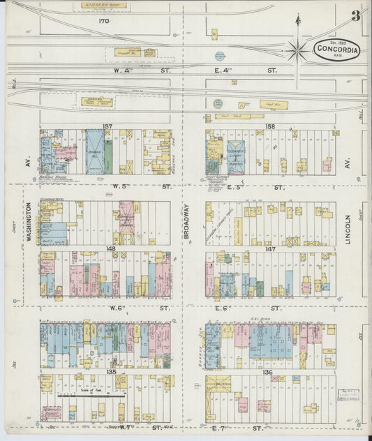 Sanborn Fire Insurance Map from Concordia, Cloud County, Kansas (1889), Sheet #0003 - Historic Sanborn Fire Insurance Map Print, vintage old map wall art, antique decor, genealogy gift, Kansas Kansas map