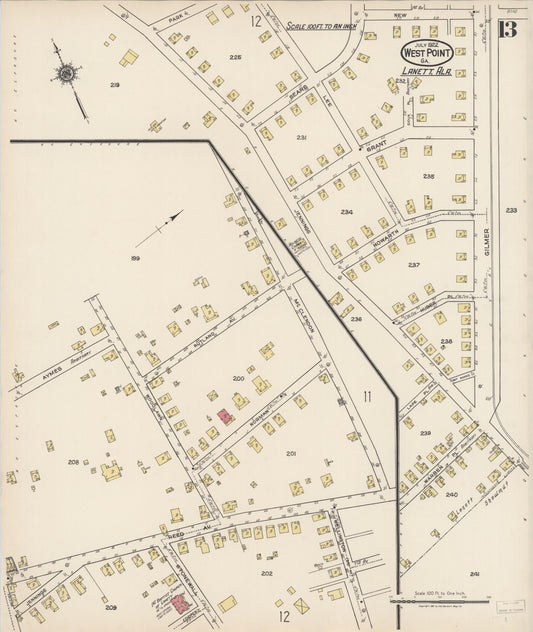 Sanborn Fire Insurance Map from West Point, Troup County, Georgia (1922), Sheet #0013 - Historic Sanborn Fire Insurance Map Print, vintage old map wall art, antique decor, genealogy gift, Georgia Georgia map