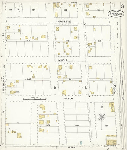 Sanborn Fire Insurance Map from Chehalis, Lewis County, Washington (1896), Sheet #0003 - Complete Map Set gallery image, historic Sanborn map, vintage wall art, Washington Washington