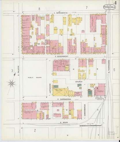 Sanborn Fire Insurance Map from Pensacola, Escambia County, Florida (1903), Sheet #0004 - Complete Map Set gallery image, historic Sanborn map, vintage wall art, Florida Florida