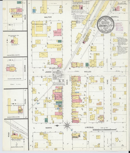 Sanborn Fire Insurance Map from Brown City, Sanilac County, Michigan (1909), Sheet #0001 - Historic Sanborn Fire Insurance Map Print, vintage old map wall art, antique decor, genealogy gift, Michigan Michigan map
