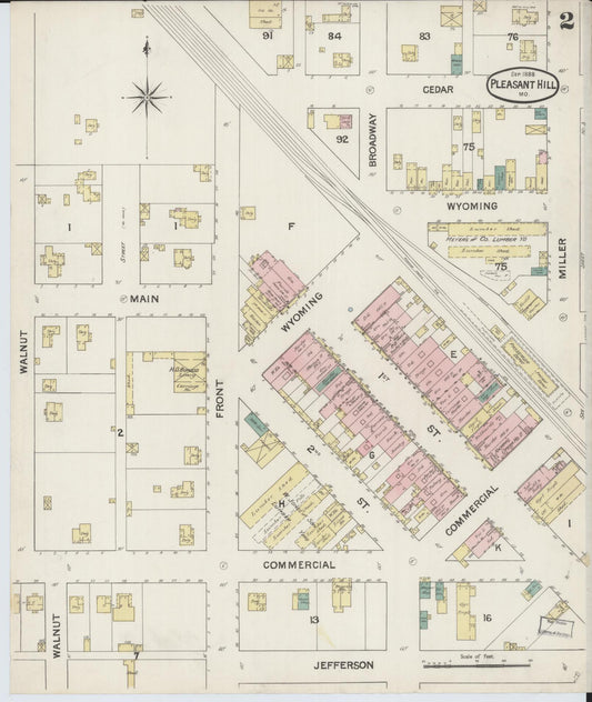 Sanborn Fire Insurance Map from Pleasant Hill, Cass County, Missouri (1888), Sheet #0002 - Historic Sanborn Fire Insurance Map Print, vintage old map wall art, antique decor, genealogy gift, Missouri Missouri map