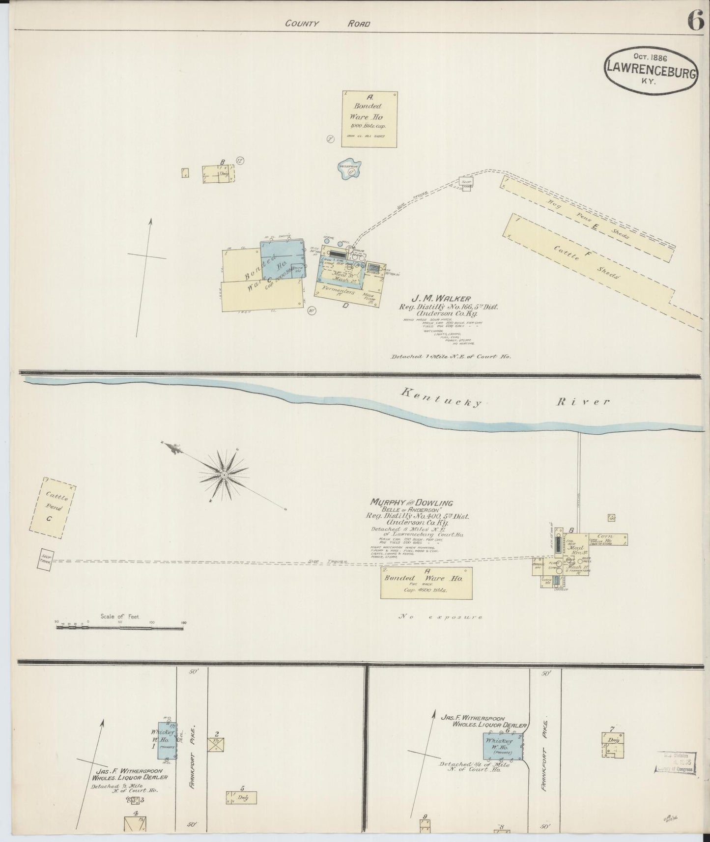 Sanborn Fire Insurance Map from Lawrenceburg, Anderson County, Kentucky (1886), Sheet #0006 - Complete Map Set gallery image, historic Sanborn map, vintage wall art, Kentucky Kentucky