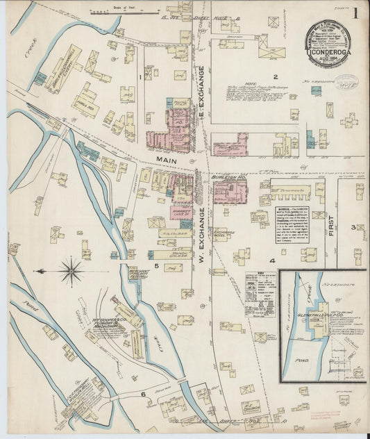Sanborn Fire Insurance Map from Ticonderoga, Essex County, New York (1884), Sheet #0001 - Complete Map Set gallery image, historic Sanborn map, vintage wall art, New York New York