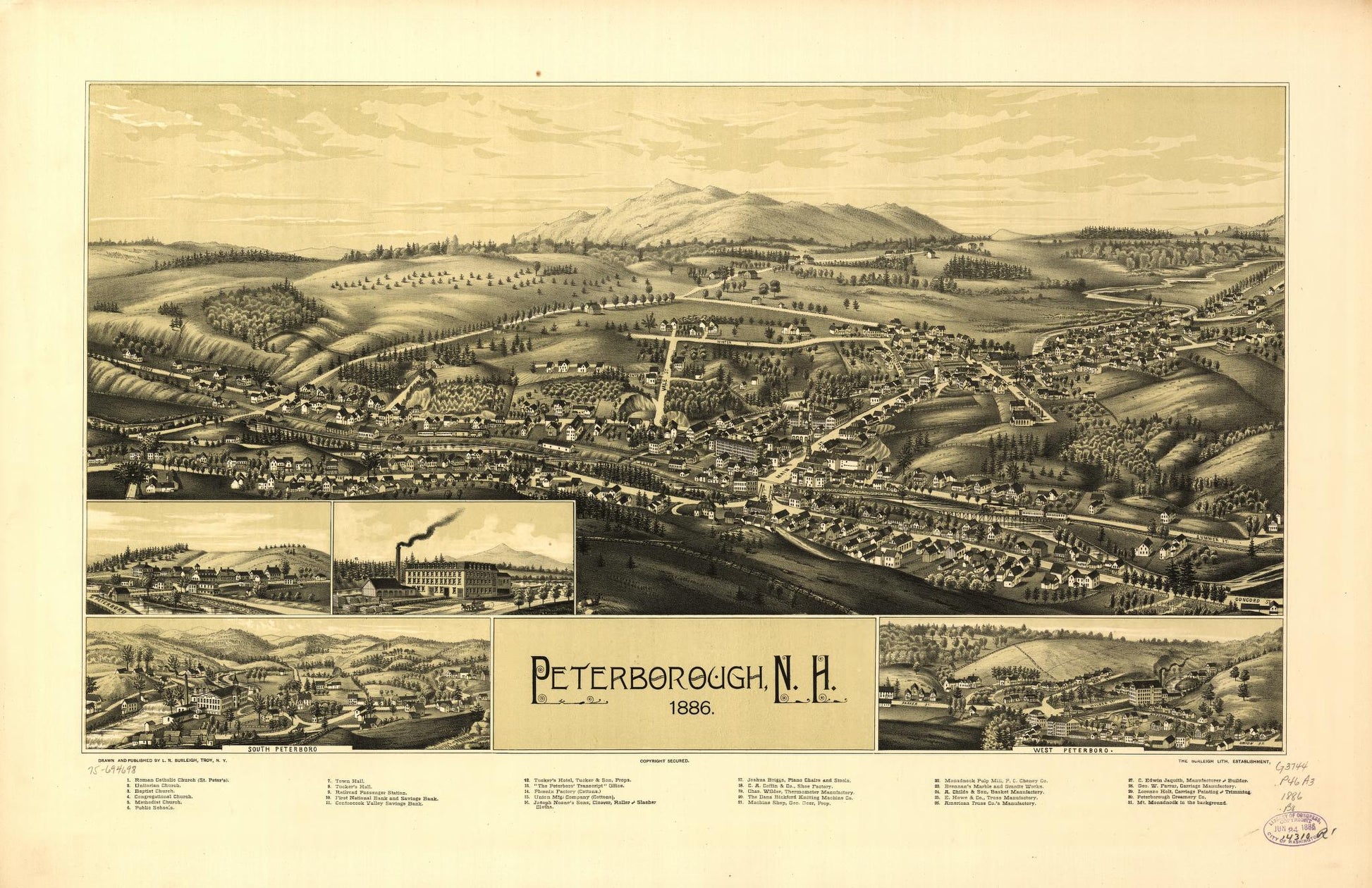 Peterborough, N.H. 1886. (1886) – Historic Bird’s-Eye View Panorama Print