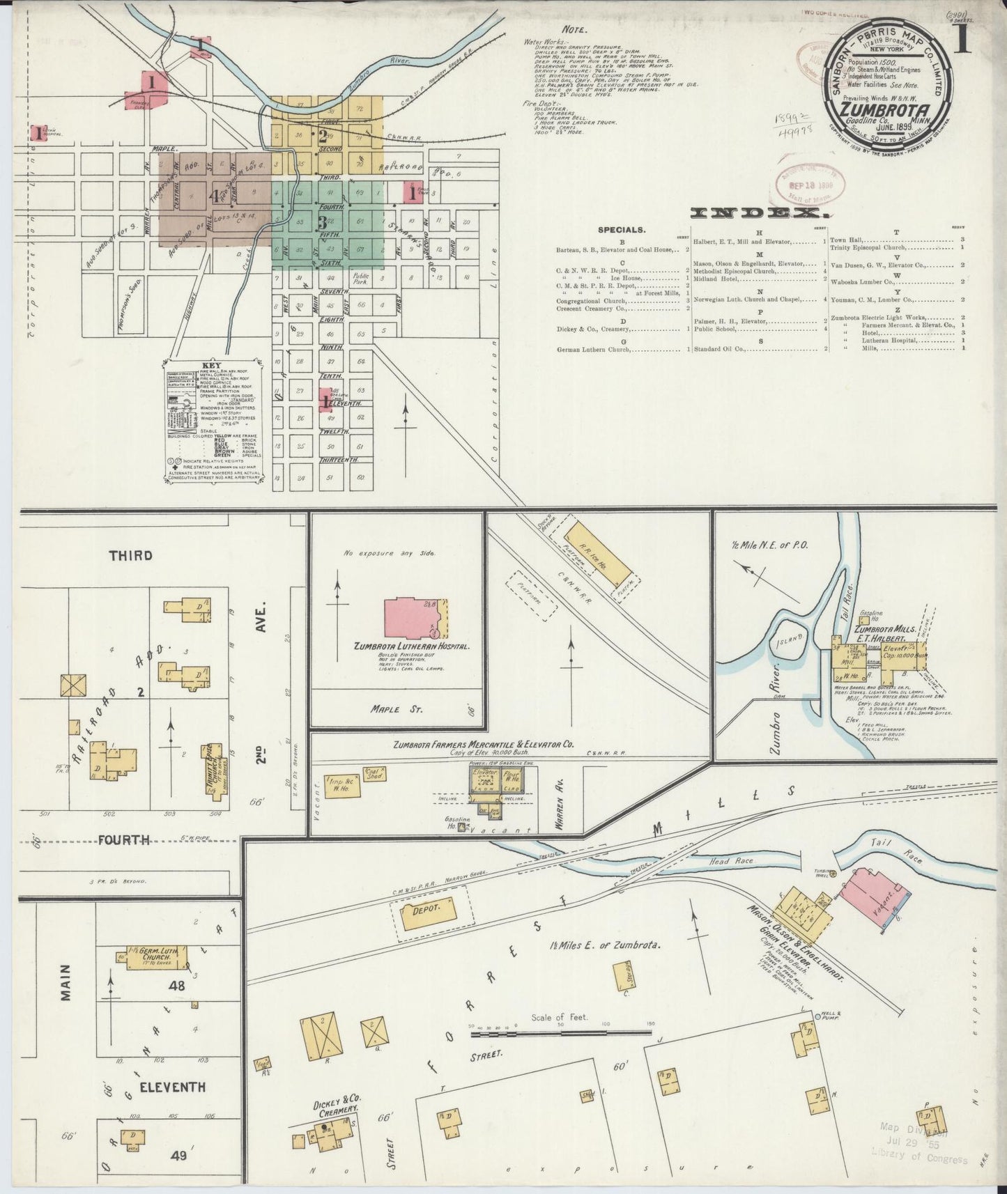 Sanborn Fire Insurance Map from Zumbrota, Goodhue County, Minnesota (1899), Sheet #0001 - Complete Map Set gallery image, historic Sanborn map, vintage wall art, Minnesota Minnesota