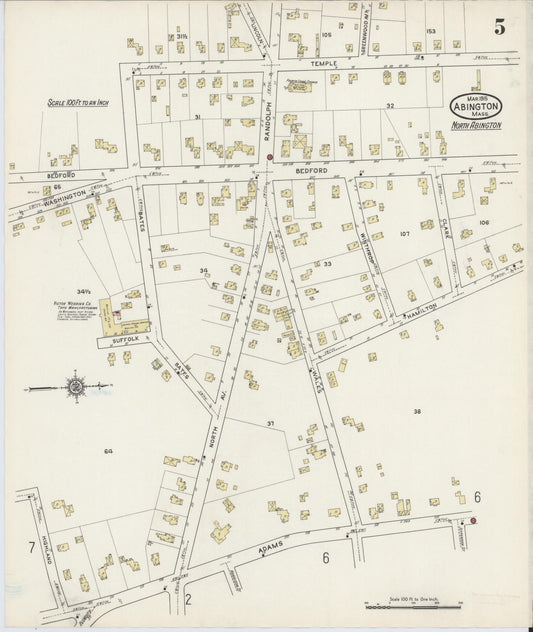 Sanborn Fire Insurance Map from Abington, Plymouth County, Massachusetts (1915), Sheet #0005 - Historic Sanborn Fire Insurance Map Print, vintage old map wall art, antique decor, genealogy gift, Massachusetts Massachusetts map