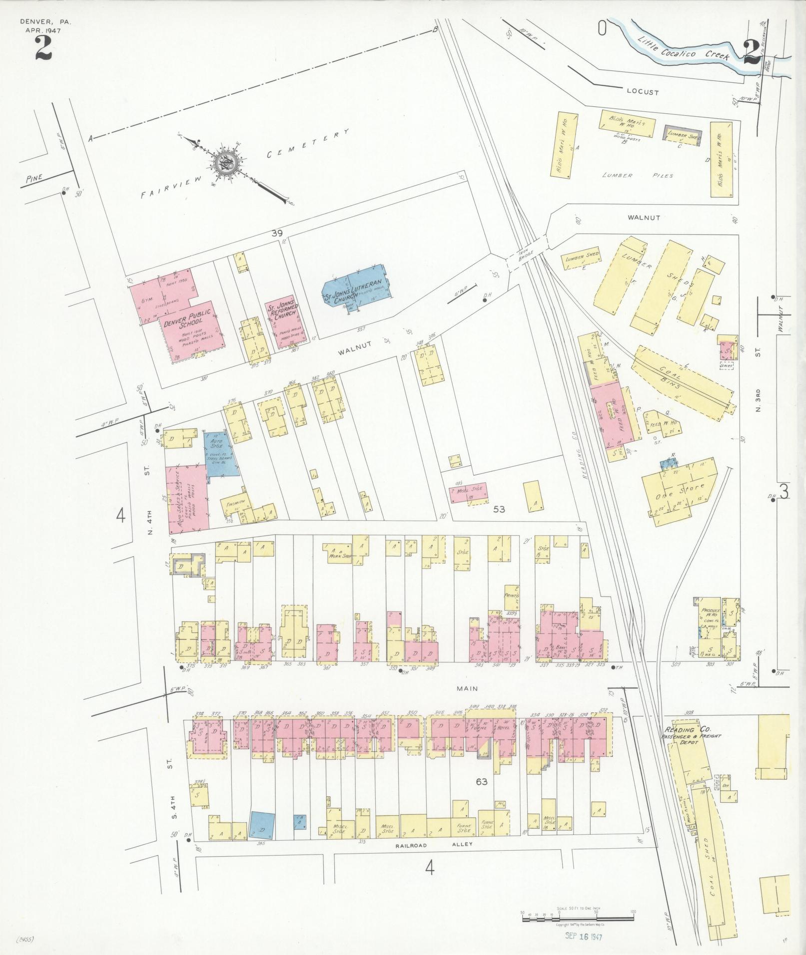 Sanborn Fire Insurance Map from Denver, Lancaster County, Pennsylvania (1947), Sheet #0002 - Historic Sanborn Fire Insurance Map Print, vintage old map wall art, antique decor, genealogy gift, Pennsylvania Pennsylvania map