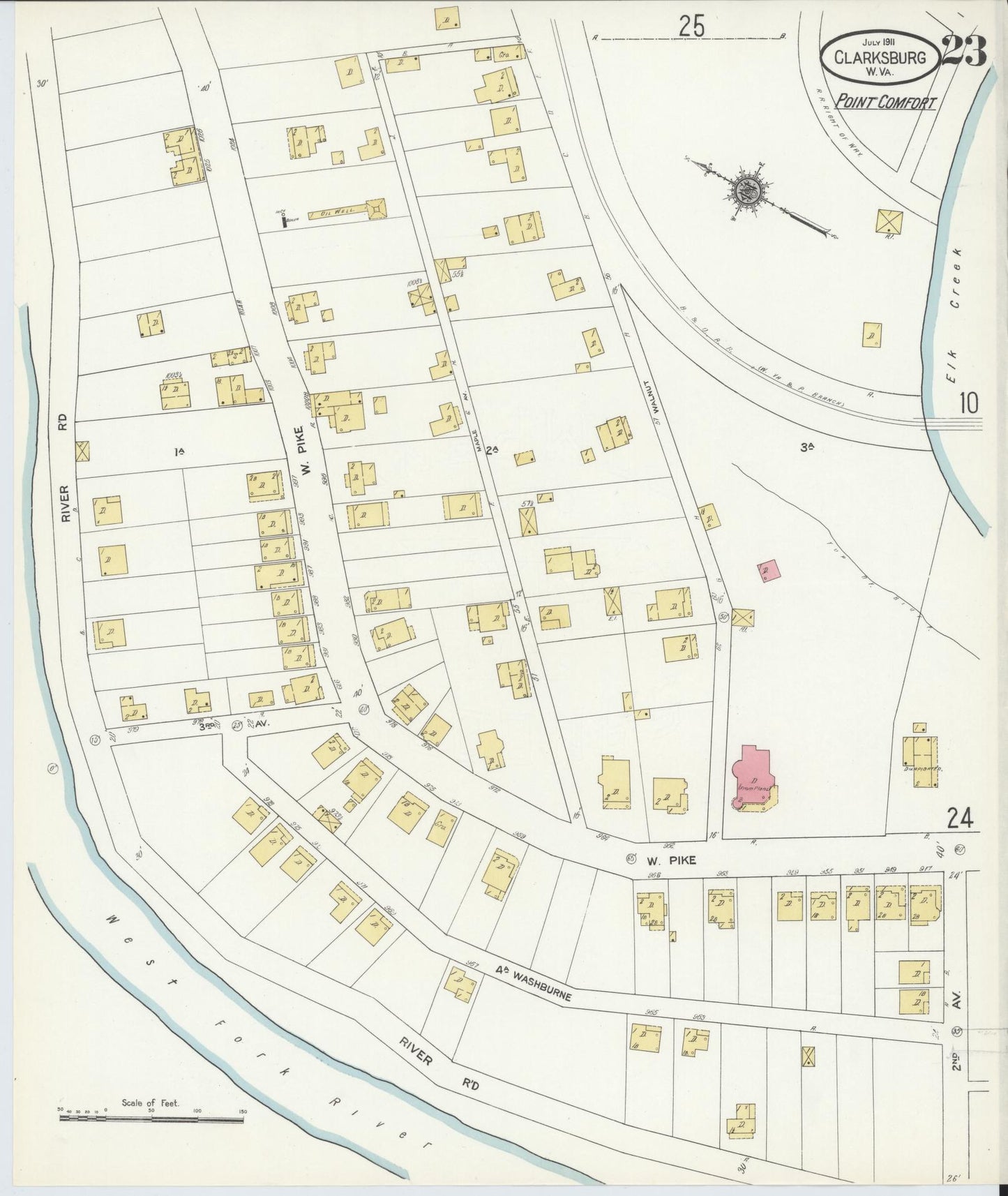 Sanborn Fire Insurance Map from Clarksburg, Harrison County, West Virginia (1911), Sheet #0023 - Complete Map Set gallery image, historic Sanborn map, vintage wall art, West Virginia West Virginia