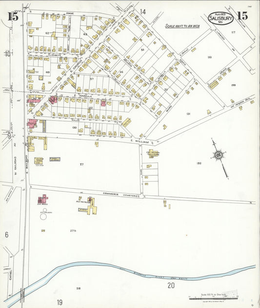 Sanborn Fire Insurance Map from Salisbury, Wicomico County, Maryland (1923), Sheet #0015 - Historic Sanborn Fire Insurance Map Print, vintage old map wall art, antique decor, genealogy gift, Maryland Maryland map