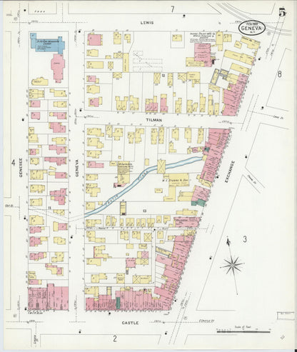 Sanborn Fire Insurance Map from Geneva, Ontario County, New York (1909), Sheet #0005 - Historic Sanborn Fire Insurance Map Print, vintage old map wall art, antique decor, genealogy gift, New York New York map