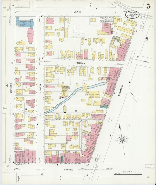 Sanborn Fire Insurance Map from Geneva, Ontario County, New York (1909), Sheet #0005 - Historic Sanborn Fire Insurance Map Print, vintage old map wall art, antique decor, genealogy gift, New York New York map