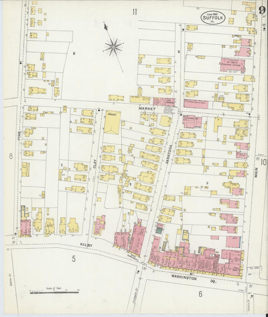 Sanborn Fire Insurance Map from Suffolk, Independent Cities, Virginia (1903), Sheet #0009 - Historic Sanborn Fire Insurance Map Print, vintage old map wall art, antique decor, genealogy gift, Virginia Virginia map
