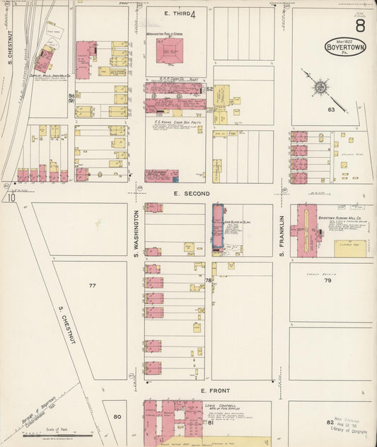Sanborn Fire Insurance Map from Boyertown, Berks County, Pennsylvania (1922), Sheet #0008 - Historic Sanborn Fire Insurance Map Print, vintage old map wall art, antique decor, genealogy gift, Pennsylvania Pennsylvania map