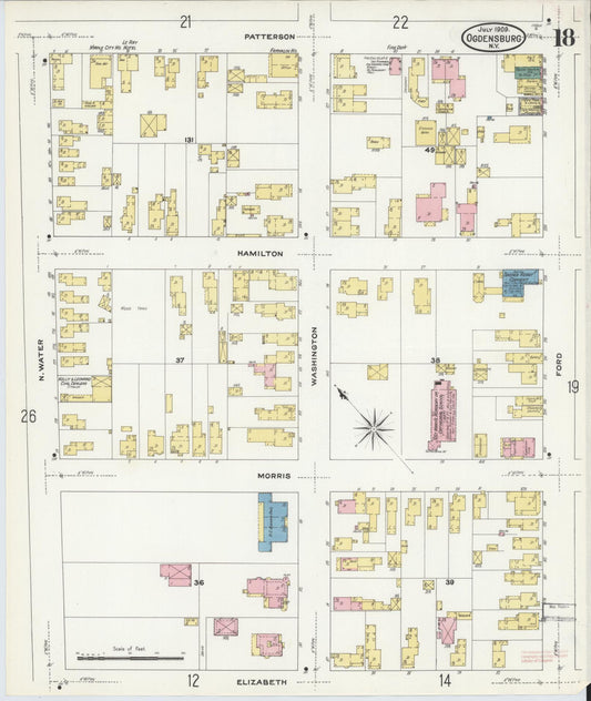 Sanborn Fire Insurance Map from Ogdensburg, St. Lawrence County, New York (1909), Sheet #0018 - Historic Sanborn Fire Insurance Map Print, vintage old map wall art, antique decor, genealogy gift, New York New York map