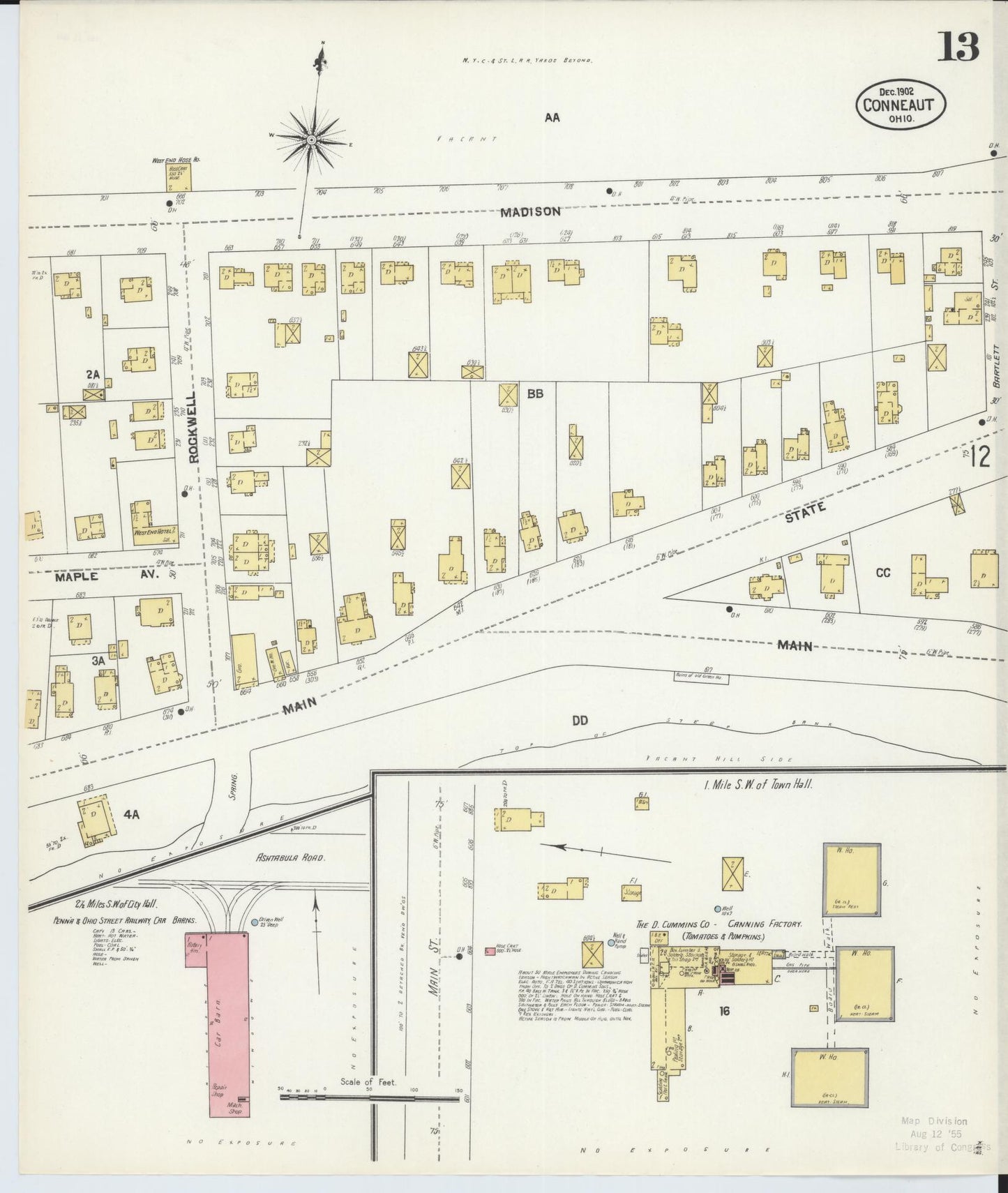 Sanborn Fire Insurance Map from Conneaut, Ashtabula County, Ohio (1902), Sheet #0013 - Historic Sanborn Fire Insurance Map Print, vintage old map wall art, antique decor, genealogy gift, Ohio Ohio map