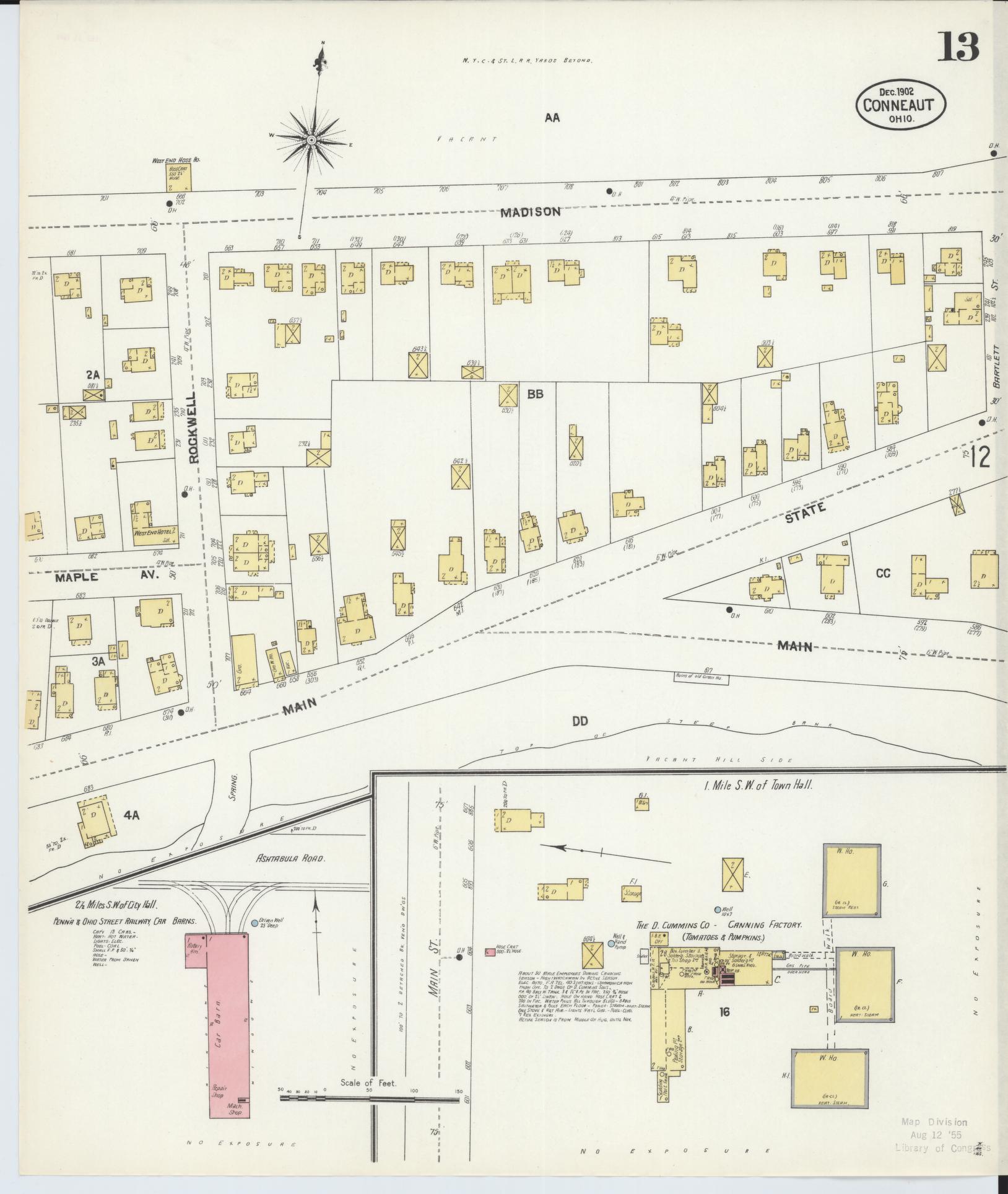 Sanborn Fire Insurance Map from Conneaut, Ashtabula County, Ohio (1902), Sheet #0013 - Historic Sanborn Fire Insurance Map Print, vintage old map wall art, antique decor, genealogy gift, Ohio Ohio map
